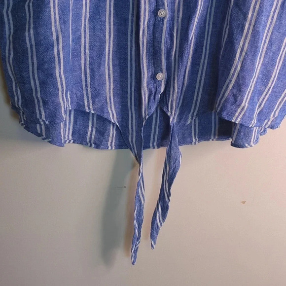 Jach's Girlfriend New York Linen Blend Nautical Striped  Tie Front Button Up - Picture 7 of 10
